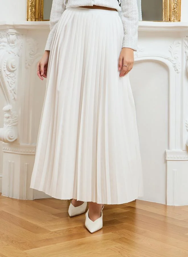 Styli  Women Off-White Tweed Top and Pleated Skirt Co-Ords for Women | Best Price UAE